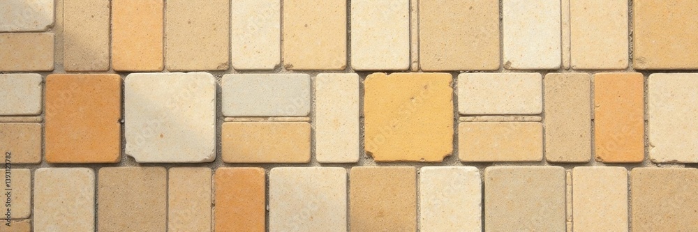Fototapeta premium Warm beige mosaic tile street pavement Abstract stone texture background , sunlight, mosaic, design