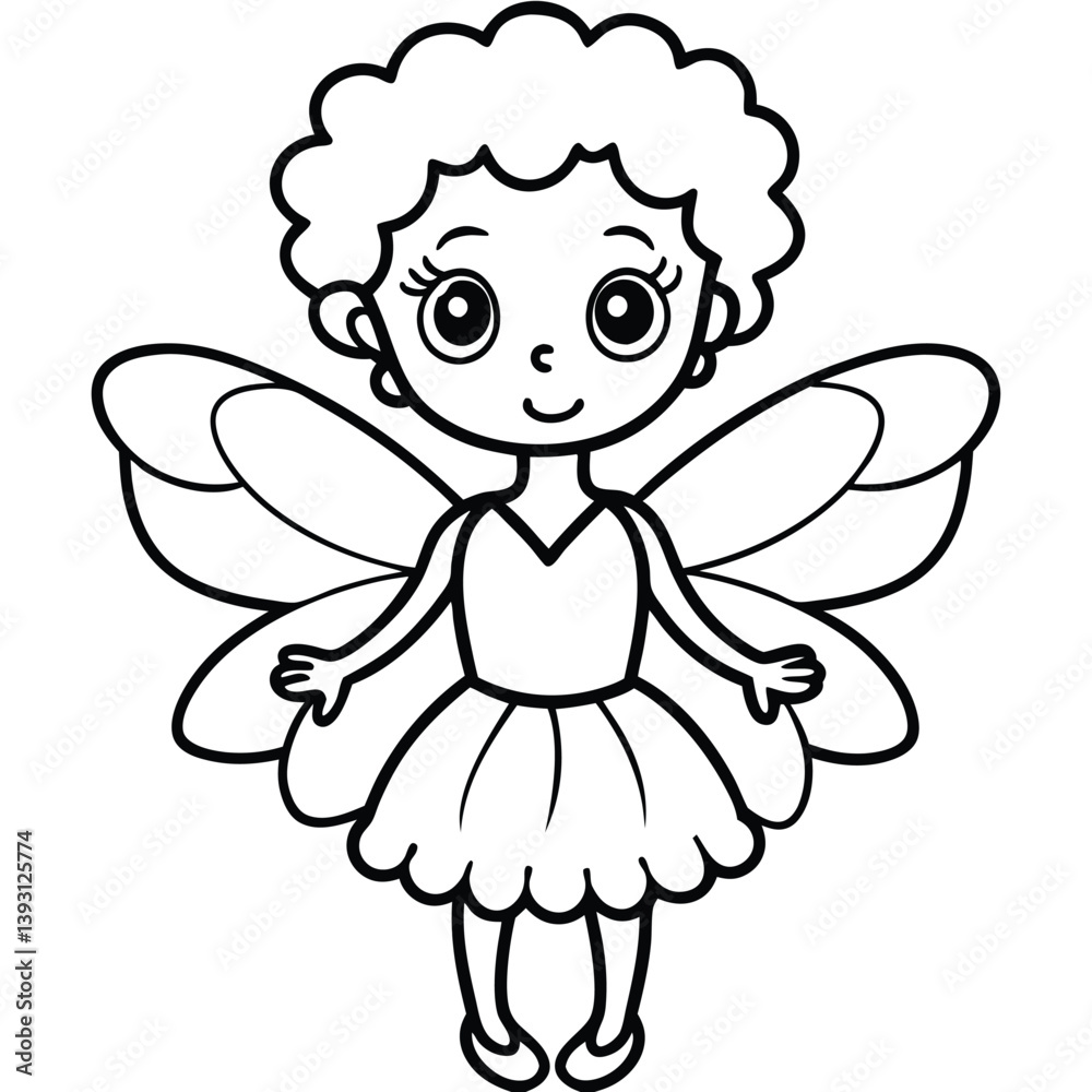 Fototapeta premium Cute cartoon angel child with wings flying, a vector illustration of love and magic coloring page