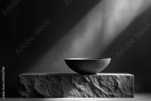 Elegant Black Bowl Displayed on a Dark Pedestal in a Minimalist Setting With ...