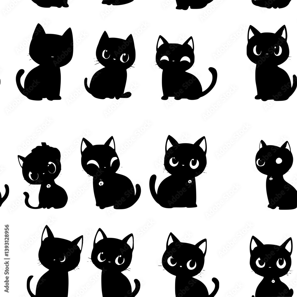 Pattern of Chibi cats vector icons, Chibi cats tiled design