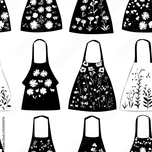 Pattern of Floral aprons vector icons, Floral aprons tiled design