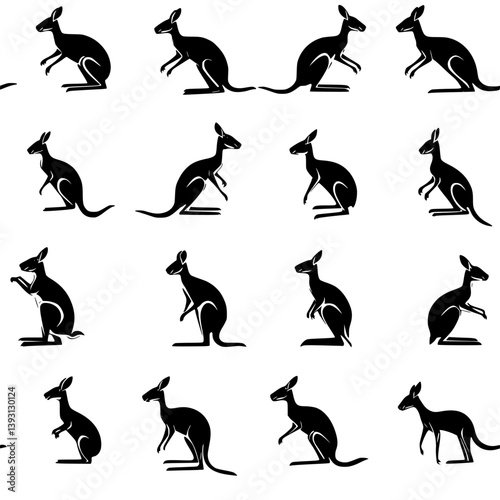 Collection of Kangaroos pattern vector designs, Kangaroos seamless pattern