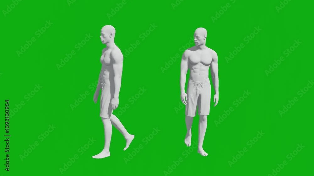 A realistic green screen render of 3d sports man green screen walking with chroma key background, ideal for video projects and presentations. A realistic green screen render of 3d sports man green screen walking with chroma key background, ideal for video projects and presentations.
