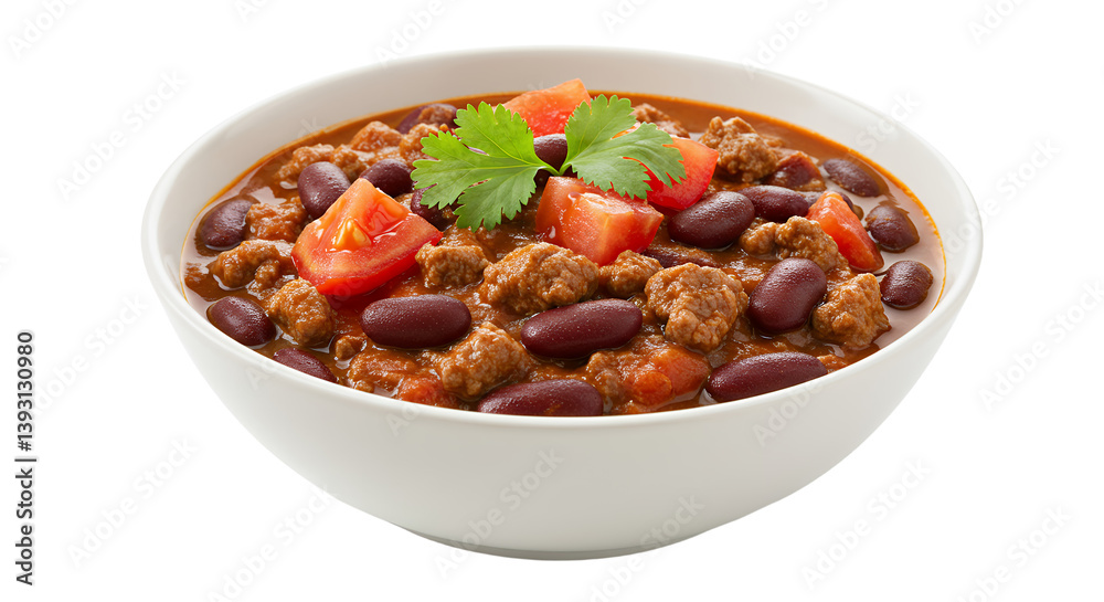 Delicious and hearty chili with beans and fresh vegetables in a bowl Delicious and hearty chili with beans and fresh vegetables in a bowl