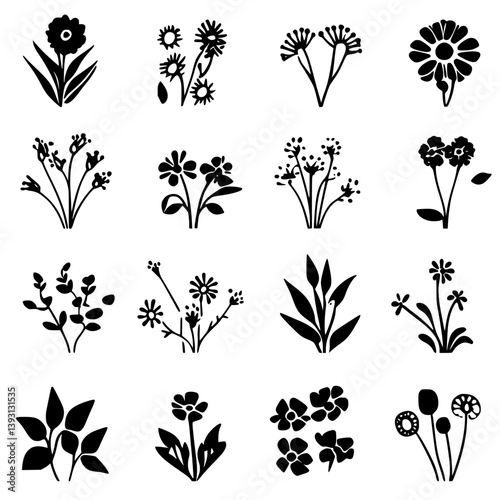 Collection of Yarrows pattern vector designs, Yarrows seamless pattern