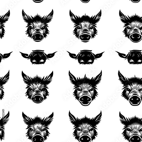 Collection of Boars pattern vector designs, Boars seamless pattern