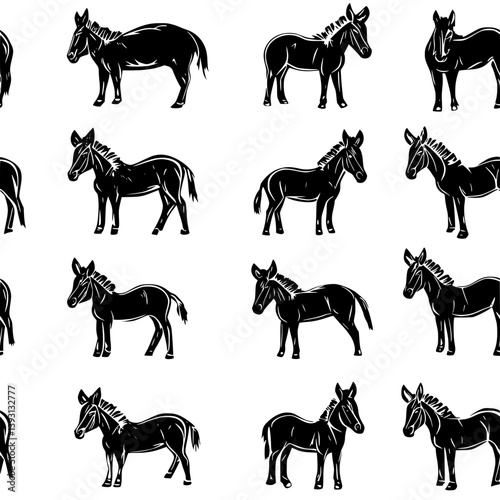 Pattern of Donkeys vector icons, Donkeys seamless pattern
