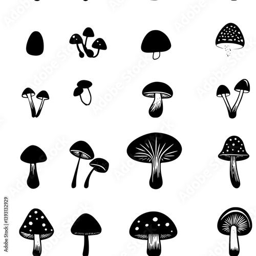 Pattern of Fairy ring mushrooms vector icons, Fairy ring mushrooms tiled design