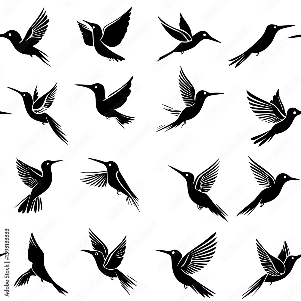 Obraz premium Collection of Hummingbirds pattern vector designs, Hummingbirds seamless pattern