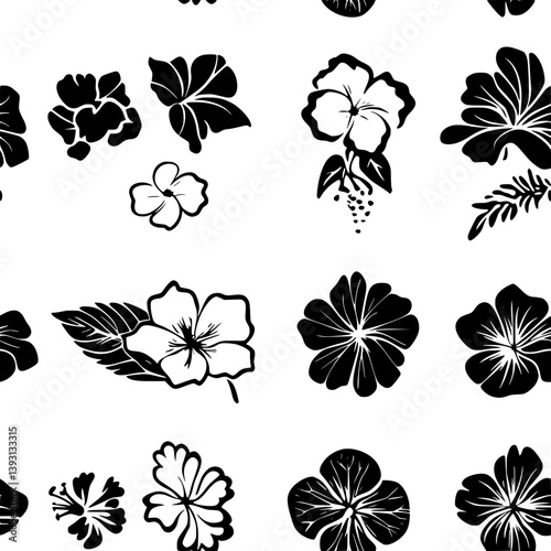 Pattern of Hibiscuses vector icons, Hibiscuses seamless pattern