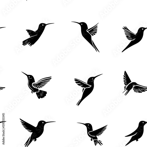 Collection of Hummingbirds pattern vector designs, Hummingbirds reapeating pattern