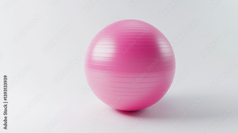 Obraz premium Fitness ball in pink resting on white surface, symbolizing wellness through exercise, yoga, pilates, and rehabilitation techniques