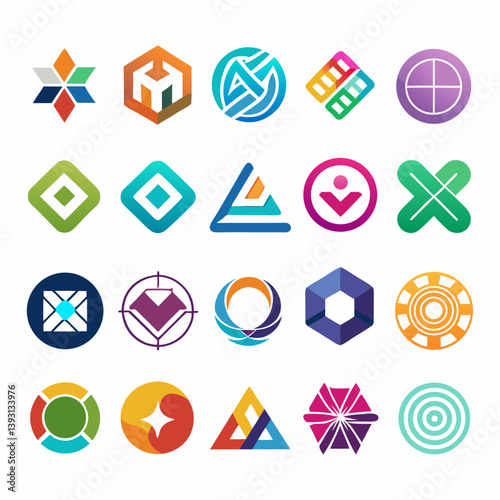 Colorful logo and icons set vector design