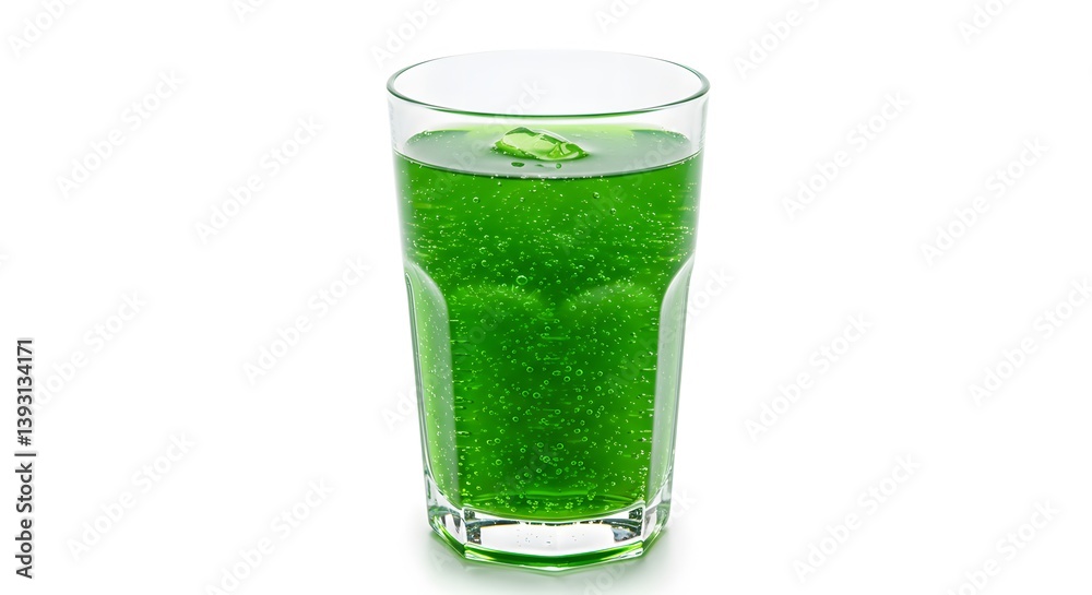 Refreshing Glass of Green Vegetable Juice with Ice Refreshing Glass of Green Vegetable Juice with Ice