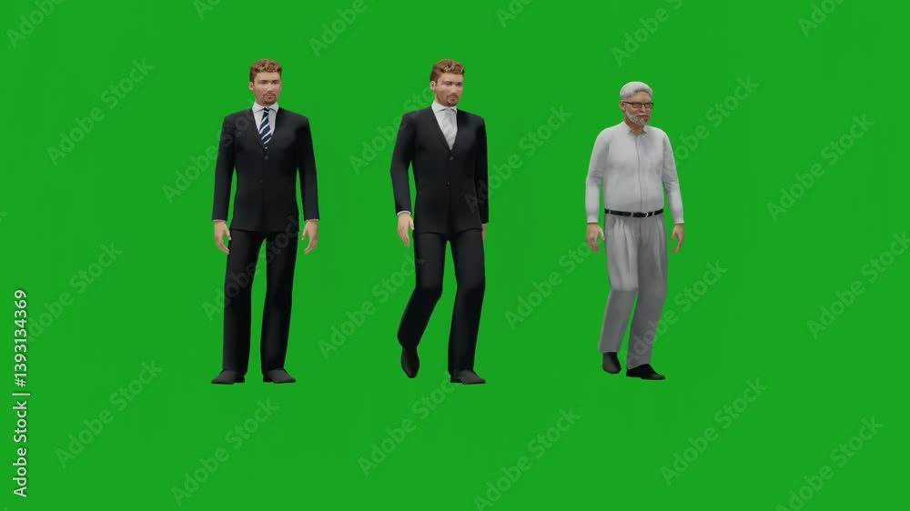 A dynamic 3D animation featuring 3d business man walk green screen with chroma key background, suitable for animation and design projects. A dynamic 3D animation featuring 3d business man walk green screen with chroma key background, suitable for animation and design projects.