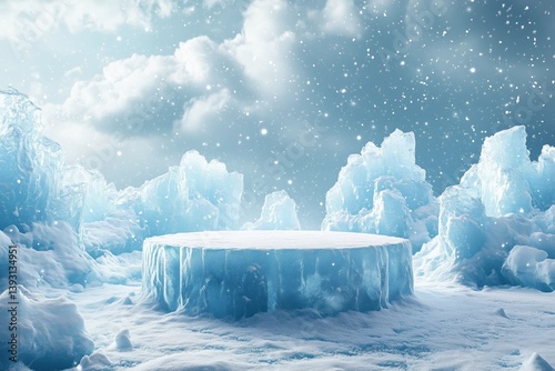 Frozen Landscape With Ice Formations Under Snowy Sky During Daylight