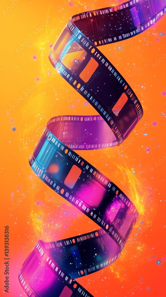 Φωτογραφία Colorful Spiral of Film Reel Floats in Vibrant Cosmic Background With Glowing El
