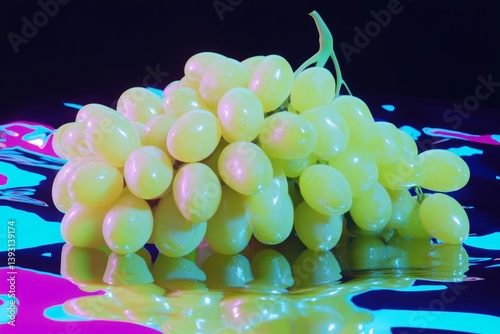 Bunch of grapes with neon reflections