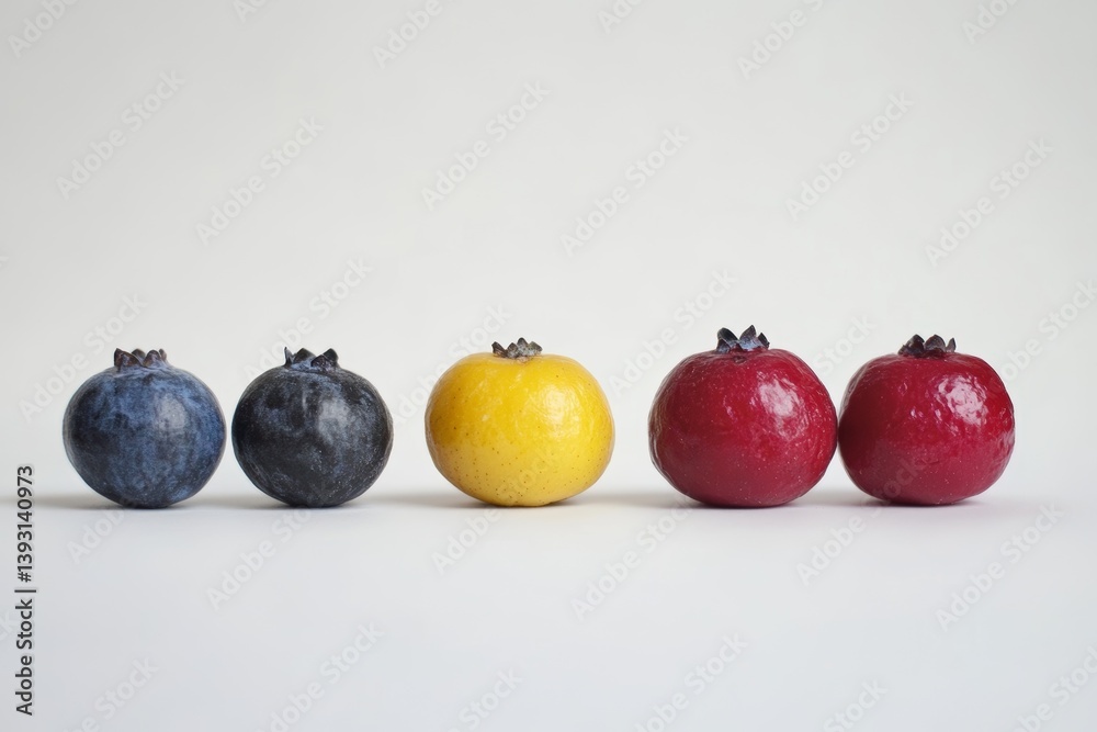 different fruits and berries that differ from each other by their color gradient