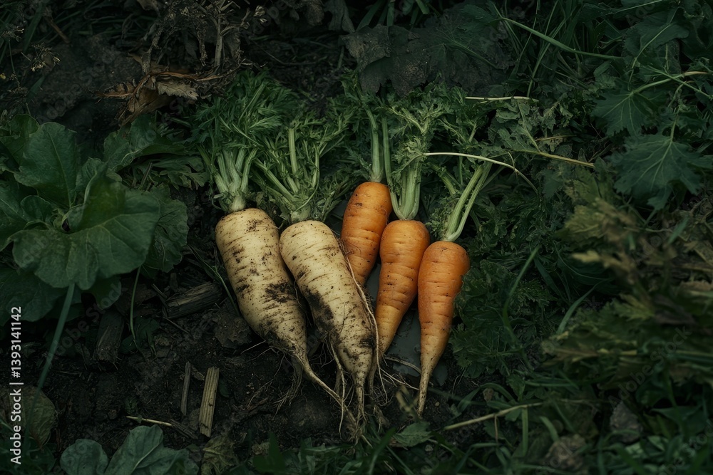 different vegetables are lying next to each other which differ from each other by the color gradient