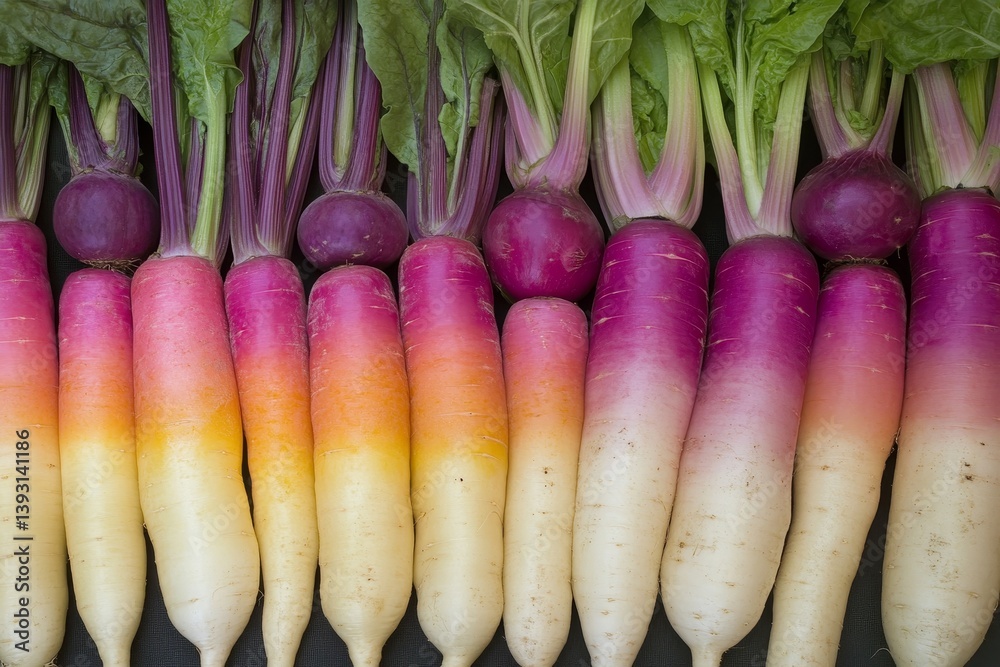 different vegetables are lying next to each other which differ from each other by the color gradient