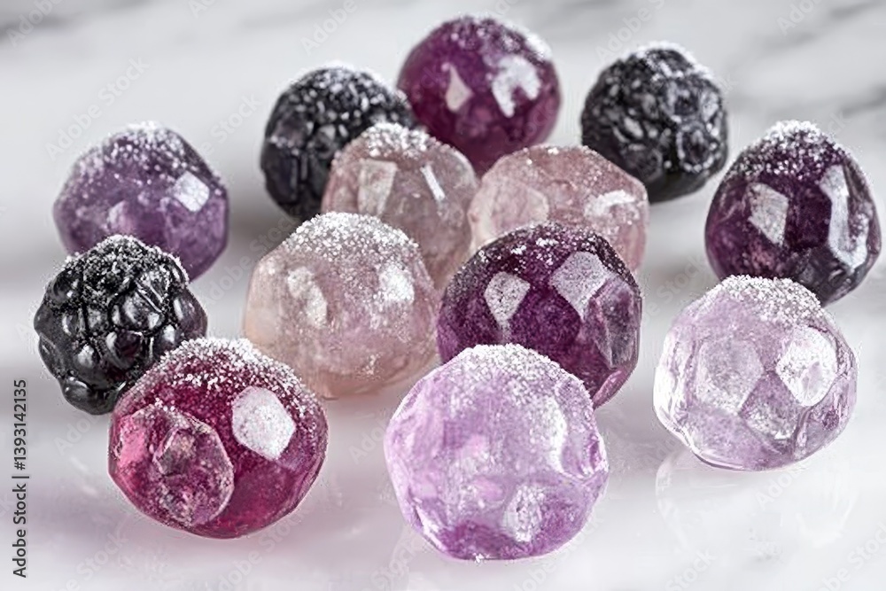 Frozen berries covered in frost with soft lighting