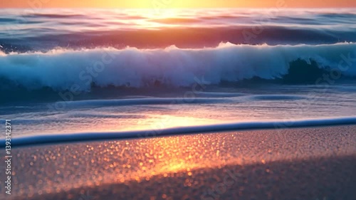 Golden Hour Beach Waves: Serene Sunset Seascape