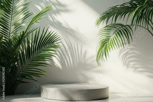 Showcase Greenery and Textures on a Circular Pedestal in a Minimalist Setting