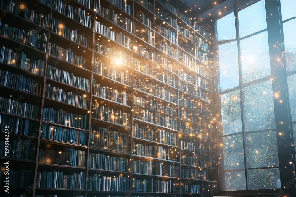 collections of books in innovative library with effects in advertising concept of bookstore