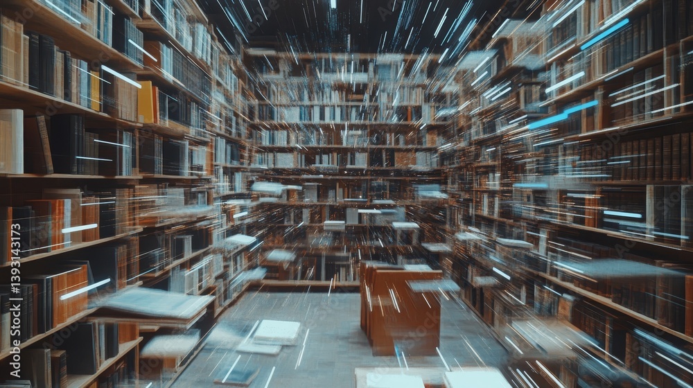 collections of books in innovative library with effects in advertising concept of bookstore