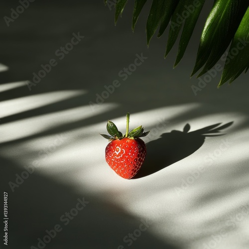 Obraz na płótnie Close up of a single strawberry casting a dramatic shadow w salonie