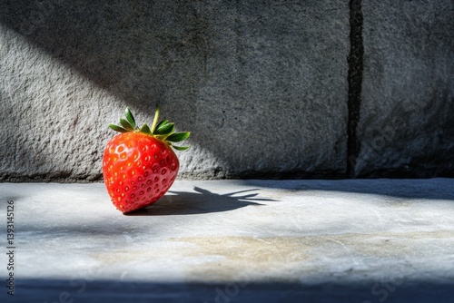 Obraz na płótnie Close up of a single strawberry casting a dramatic shadow w salonie