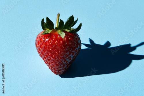 Obraz na płótnie Close up of a single strawberry casting a dramatic shadow w salonie