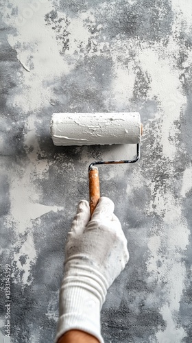 Hand Painting a Wall With White Color Using a Roller in a Modern Interior Space