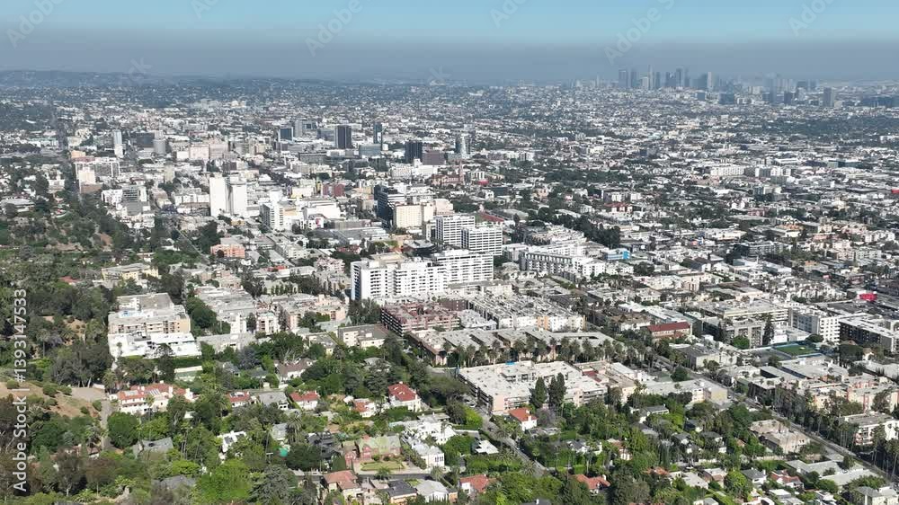 Hollywood from Hollywood Hills Aerial Shot Cityscape L Hollywood from Hollywood Hills Aerial Shot Cityscape L