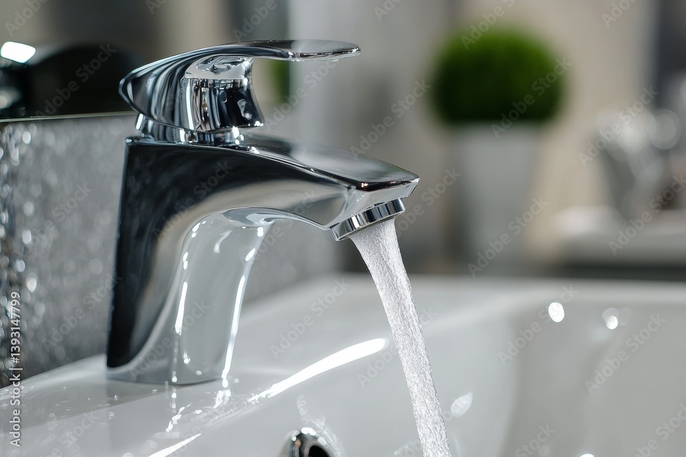 Steel chrome faucet with water flow