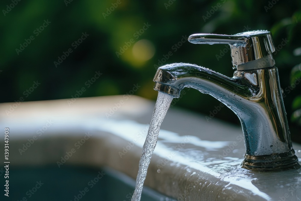 Steel chrome faucet with water flow
