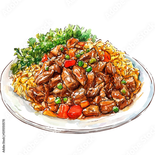 A watercolor vector illustration of a plov, isolated on a white background.


