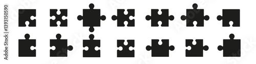 Puzzle piece. Jigsaw icon vector set. Puzzle element shape. Jigsaw piece section. Mosaic game join.