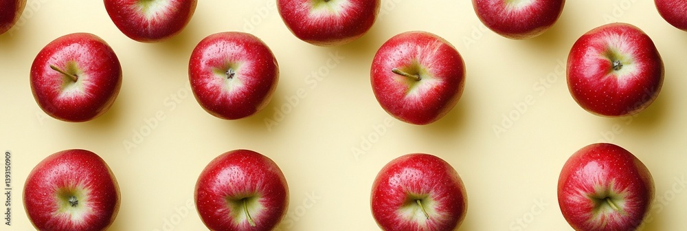 Fresh, ripe red apples artfully arranged on a soft cream background, showcasing the vibrant color and natural beauty of these delicious orchard fruits in a minimalist composition Fresh, ripe red apples artfully arranged on a soft cream background, showcasing the vibrant color and natural beauty of these delicious orchard fruits in a minimalist composition