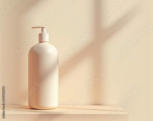 Blank packaging template. A bottle with a dispenser in a minimalist setting. Perfect for showcasing beauty products