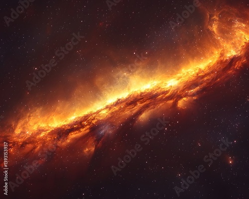 Fiery cosmic nebula ablaze with vibrant hues and scattered stars