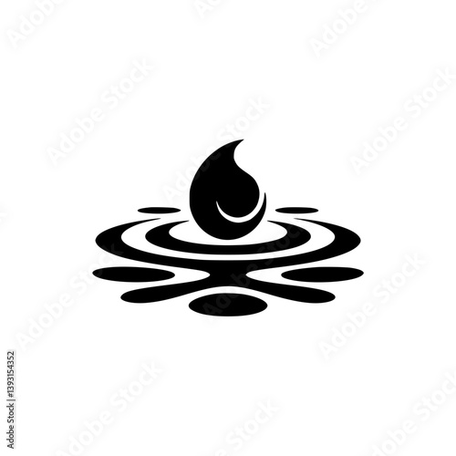 Black Water Drop & Ripples Minimalist Logo Design, Nature, Purity, Wellness Concept