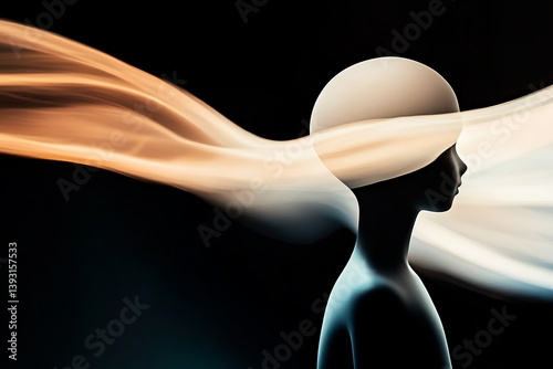 Abstract silhouette with flowing colors on black background