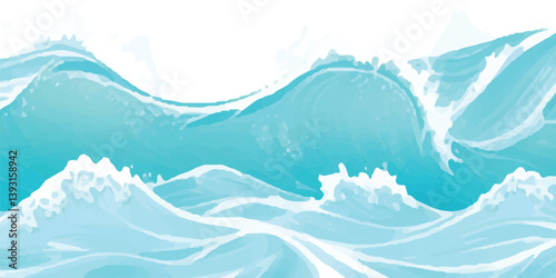 A Serene Watercolor Background Featuring Abstract Blue and Green Wave Motions on Textured Paper, Ideal for Use in Web Banners, Elegant Coastal Designs, and Water-Inspired Templates”