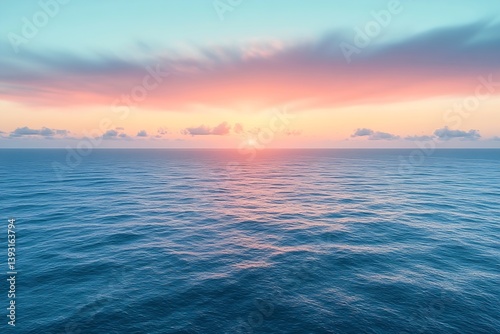 Serene Ocean Sunset with Pink Sky and Calm Water Peaceful Seascape and Colorful Sky Reflection : Generative AI
