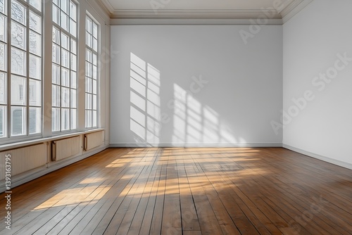 Wallpaper Mural Empty Room Interior Bright Natural Light Wooden Floor and White Walls for Minimalist Design and Staging : Generative AI Torontodigital.ca