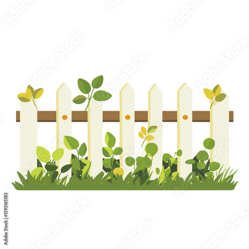 Garden fence in flat style with green and yellow tones symbolizing protection and boundaries
