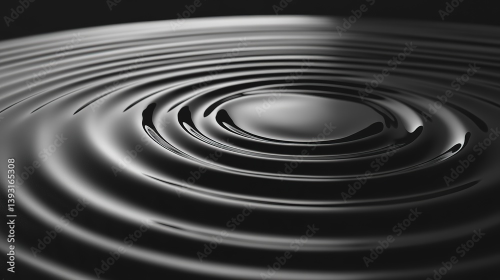 Fototapeta premium Circular waveforms create a mesmerizing liquid-like effect on a black surface in an abstract composition