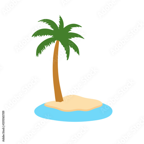 Tropical island with palm trees. Summer vacation in tropics. Cartoon vector illustration